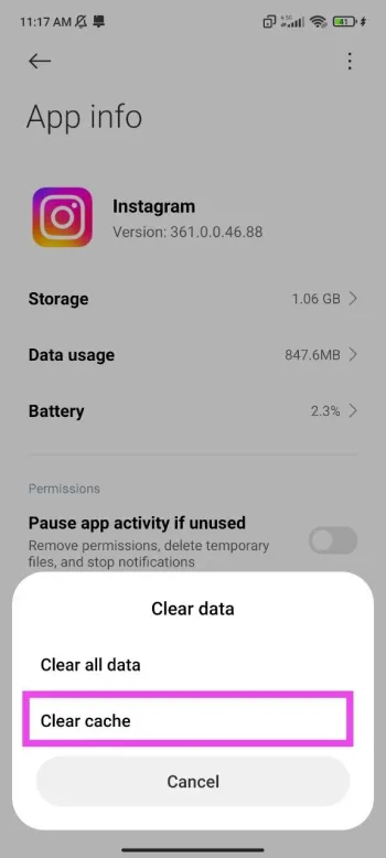پاک کردن کش اینستاگرام