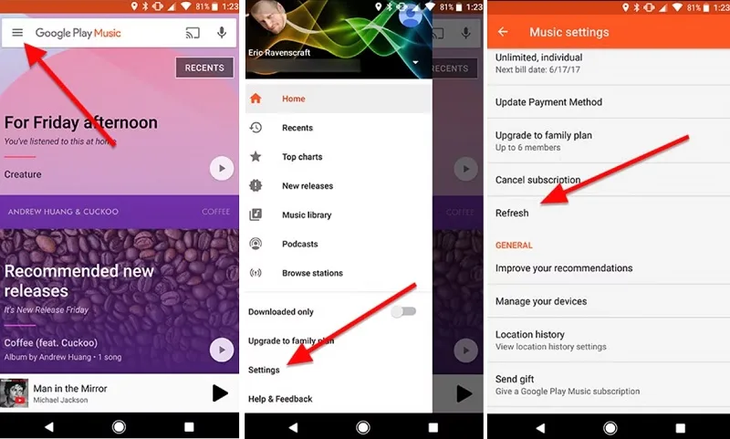 رفرش کردن لیست آهنگ‌ها یا Import آهنگ داخل برنامه برای کاربران Google Music