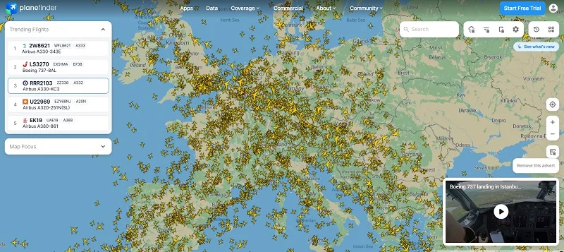 سایت ترافیک هوایی Plane Finder