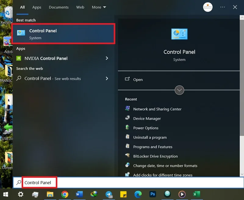 پنجره Control Panel ویندوز