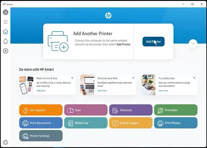 افزودن پرینتر از طریق نرم افزار HP Smart