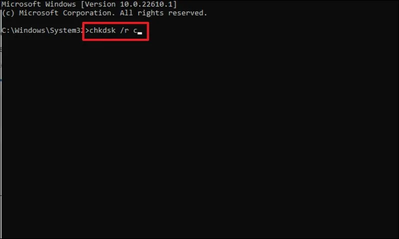 دستور chkdsk /r c: در COMMAND PROMPT ریکاوری ویندوز