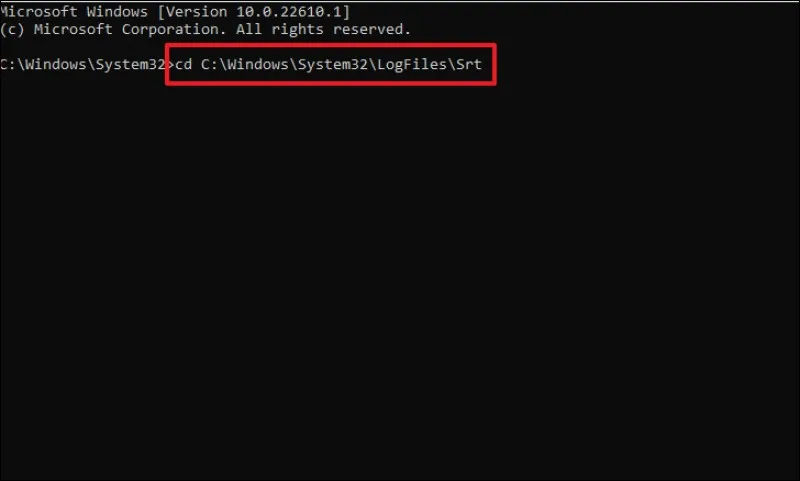دستور cd C:\Windows\System32\LogFiles\Srt برای ویندوز 11