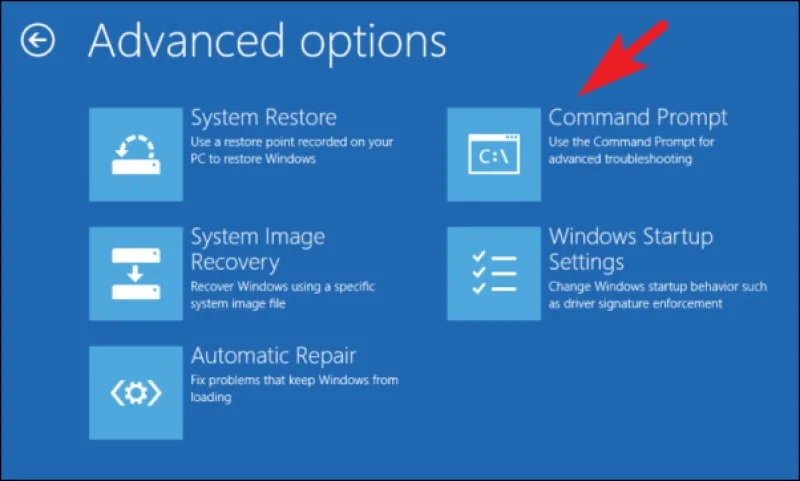 بخش Command Prompt در محیط ریکاوری ویندوز 11